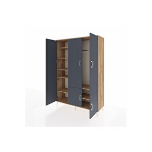 Hyperion Dolap 7 Raflı 5 Kapaklı Tek Askılı 132x44x195 Çam-antrasit/çam