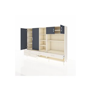 Hyperion Dolap 12 Raflı 4 Çekmeceli 4 Kapaklı 220x44x163 Aytaşı-antrasit/aytaşı