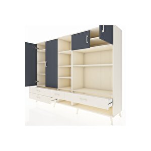 Hyperion Dolap 12 Raflı 4 Çekmeceli 4 Kapaklı 220x44x163 Aytaşı-antrasit/aytaşı