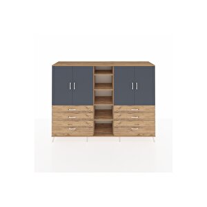 Hyperion Dolap 10 Raflı 6 Çekmeceli 4 Kapaklı 220x44x163 Çam-antrasit/çam