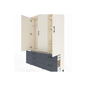 Arges Dolap 5 Raflı 5 Çekmeceli Tek Askılı 132x30x195 Aytaşı-aytaşı/antrasit