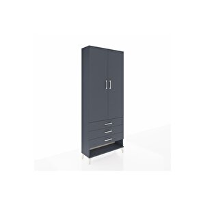 Arges Dolap 3 Raflı 3 Çekmeceli 2 Kapaklı 88x30x221 Antrasit-antrasit