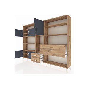 Arges Dolap 13 Raflı 3 Çekmeceli 5 Kapaklı 220x30x163 Çam-antrasit/çam