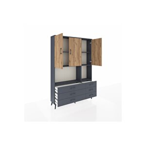 Arges Dolap 6 Raflı 6 Çekmeceli 3 Kapaklı 132x30x195 Antrasit-çam/antrasit