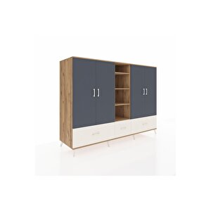 Kronos Dolap 12 Raflı 3 Çekmeceli 4 Kapaklı 220x59x163 Çam-antrasit/aytaşı