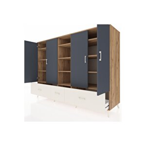 Kronos Dolap 12 Raflı 3 Çekmeceli 4 Kapaklı 220x59x163 Çam-antrasit/aytaşı