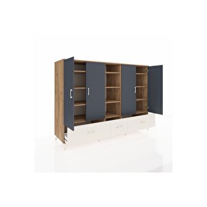 Kronos Dolap 12 Raflı 3 Çekmeceli 4 Kapaklı 220x59x163 Çam-antrasit/aytaşı