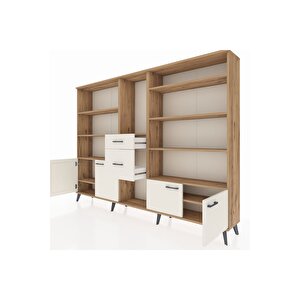 Arges Dolap 10 Raflı 2 Çekmeceli 4 Kapaklı 220x30x163 Çam-aytaşı