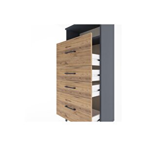 Arges Dolap Tek Raflı 4 Çekmeceli 60x30x134 Antrasit-çam