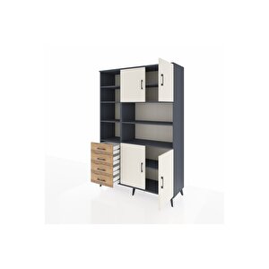 Hyperion Dolap 9 Raflı 4 Çekmeceli 4 Kapaklı 132x44x195 Antrasit-aytaşı/çam