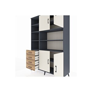 Hyperion Dolap 9 Raflı 4 Çekmeceli 4 Kapaklı 132x44x195 Antrasit-aytaşı/çam