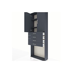 Arges Dolap 3 Raflı 4 Çekmeceli 2 Kapaklı 88x30x243 Antrasit-antrasit