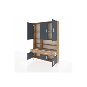 Arges Dolap 8 Raflı 2 Çekmeceli 6 Kapaklı 132x30x195 Çam-antrasit/çam