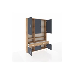 Arges Dolap 8 Raflı 2 Çekmeceli 6 Kapaklı 132x30x195 Çam-antrasit/çam