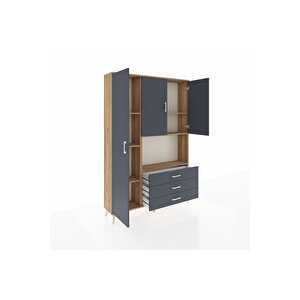 Arges Gardrop 6 Raflı 3 Çekmeceli 3 Kapaklı 132x30x195 Çam-antrasit