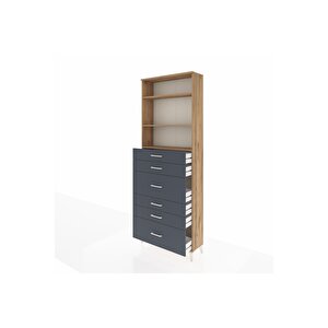 Arges Dolap 3 Raflı 6 Çekmeceli 88x30x243 Çam-antrasit