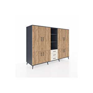 Kronos Dolap 11 Raflı 3 Çekmeceli 8 Kapaklı 220x59x163 Antrasit-çam/aytaşı