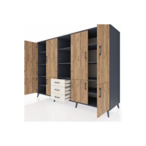 Kronos Dolap 11 Raflı 3 Çekmeceli 8 Kapaklı 220x59x163 Antrasit-çam/aytaşı