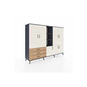 Hyperion Dolap 11 Raflı 3 Çekmeceli 7 Kapaklı 220x44x163 Antrasit-aytaşı/çam