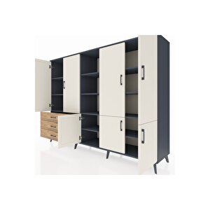 Hyperion Dolap 11 Raflı 3 Çekmeceli 7 Kapaklı 220x44x163 Antrasit-aytaşı/çam