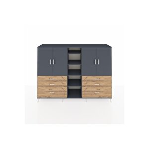 Hyperion Dolap 10 Raflı 6 Çekmeceli 4 Kapaklı 220x44x163 Antrasit-antrasit/çam