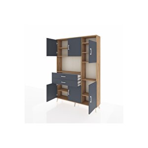 Arges Gardrop 9 Raflı 2 Çekmeceli 6 Kapaklı 132x30x195 Çam-antrasit