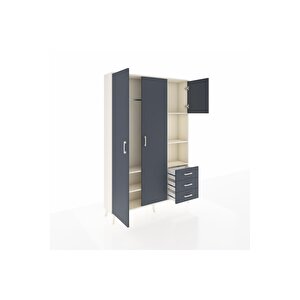 Arges Gardrop 5 Raflı 3 Çekmeceli Tek Askılı 132x30x195 Aytaşı-antrasit