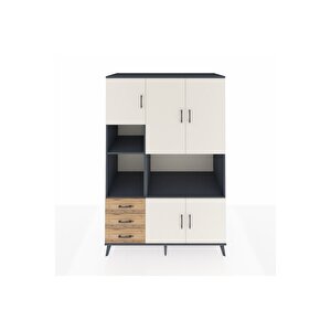 Kronos Dolap 9 Raflı 3 Çekmeceli 5 Kapaklı 132x59x195 Antrasit-aytaşı/çam