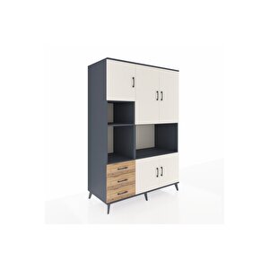 Kronos Dolap 9 Raflı 3 Çekmeceli 5 Kapaklı 132x59x195 Antrasit-aytaşı/çam