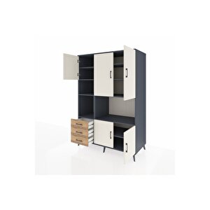Kronos Dolap 9 Raflı 3 Çekmeceli 5 Kapaklı 132x59x195 Antrasit-aytaşı/çam