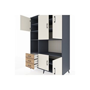 Kronos Dolap 9 Raflı 3 Çekmeceli 5 Kapaklı 132x59x195 Antrasit-aytaşı/çam