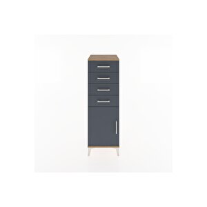 Hyperion Dolap Tek Raflı 4 Çekmeceli Tek Kapaklı 44x44x134 Çam-antrasit