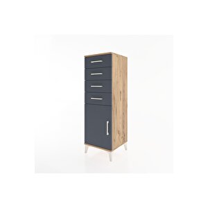 Hyperion Dolap Tek Raflı 4 Çekmeceli Tek Kapaklı 44x44x134 Çam-antrasit