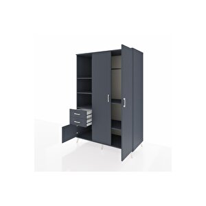 Kronos Dolap 5 Raflı 2 Çekmeceli Tek Askılı 132x59x195 Antrasit-antrasit/antrasit