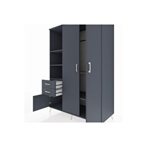 Kronos Dolap 5 Raflı 2 Çekmeceli Tek Askılı 132x59x195 Antrasit-antrasit/antrasit