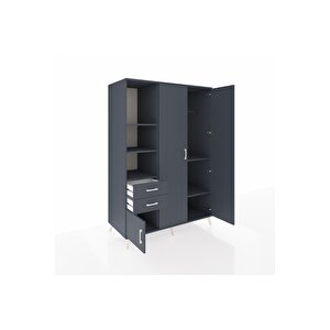 Kronos Dolap 5 Raflı 2 Çekmeceli Tek Askılı 132x59x195 Antrasit-antrasit/antrasit