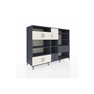 Kronos Dolap 13 Raflı 3 Çekmeceli 5 Kapaklı 220x59x163 Antrasit-aytaşı/antrasit