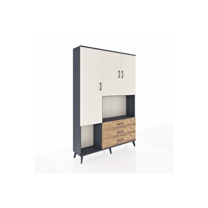 Arges Dolap 6 Raflı 3 Çekmeceli 3 Kapaklı 132x30x195 Antrasit-aytaşı/çam