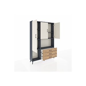 Arges Dolap 6 Raflı 3 Çekmeceli 3 Kapaklı 132x30x195 Antrasit-aytaşı/çam