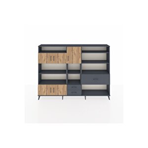 Arges Dolap 13 Raflı 3 Çekmeceli 5 Kapaklı 220x30x163 Antrasit-çam/antrasit