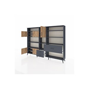 Arges Dolap 13 Raflı 3 Çekmeceli 5 Kapaklı 220x30x163 Antrasit-çam/antrasit