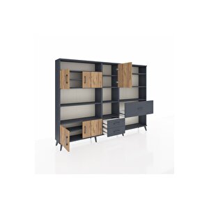 Arges Dolap 13 Raflı 3 Çekmeceli 5 Kapaklı 220x30x163 Antrasit-çam/antrasit