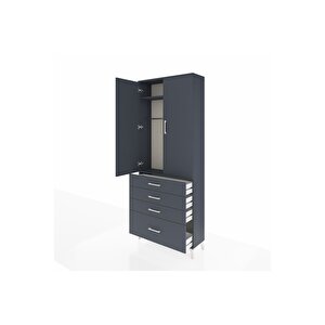 Arges Dolap 2 Raflı 4 Çekmeceli Tek Askılı 88x30x221 Antrasit-antrasit