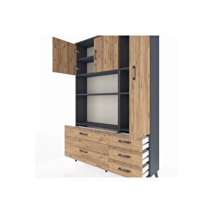 Arges Gardrop 7 Raflı 5 Çekmeceli 3 Kapaklı 132x30x195 Antrasit-çam