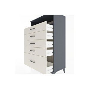 Hyperion Dolap Tek Raflı 5 Çekmeceli 88x44x134 Antrasit-aytaşı