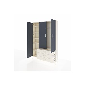 Arges Dolap 6 Raflı 3 Çekmeceli Tek Askılı 132x30x195 Aytaşı-antrasit/aytaşı