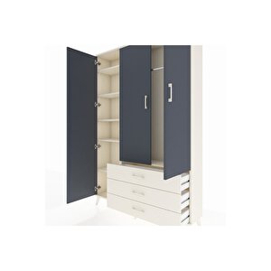 Arges Dolap 6 Raflı 3 Çekmeceli Tek Askılı 132x30x195 Aytaşı-antrasit/aytaşı