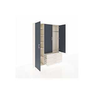 Arges Dolap 6 Raflı 3 Çekmeceli Tek Askılı 132x30x195 Aytaşı-antrasit/aytaşı