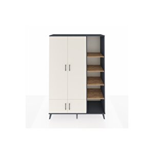 Hyperion Dolap 6 Raflı 4 Kapaklı Tek Askılı 132x44x195 Antrasit-aytaşı/çam