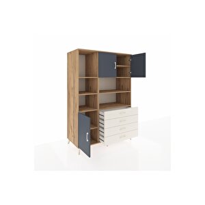 Kronos Dolap 8 Raflı 4 Çekmeceli 3 Kapaklı 132x59x195 Çam-antrasit/aytaşı